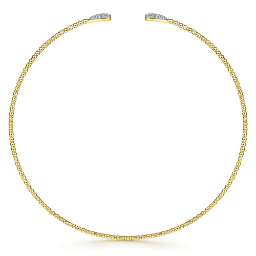 14K Yellow Gold Open Bujukan Beaded Choker Necklace with Pavé Diamond Teardrops