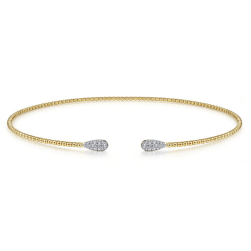 14K Yellow Gold Open Bujukan Beaded Choker Necklace with Pavé Diamond Teardrops