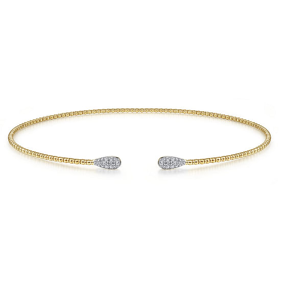 Gabriel - 14K Yellow Gold Open Bujukan Beaded Choker Necklace with Pavé Diamond Teardrops