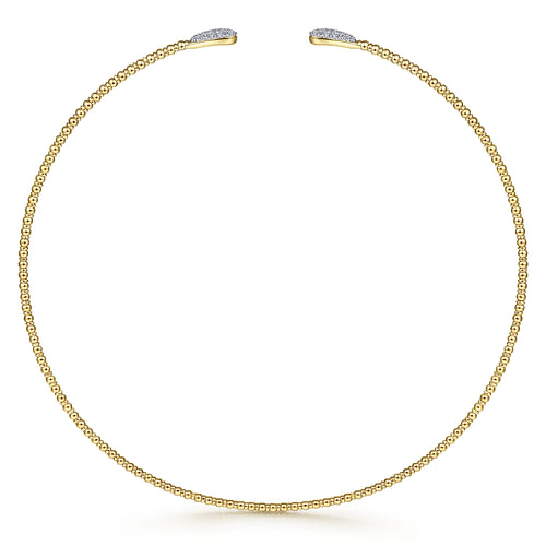 14K Yellow Gold Open Bujukan Beaded Choker Necklace with Pavé Diamond Teardrops