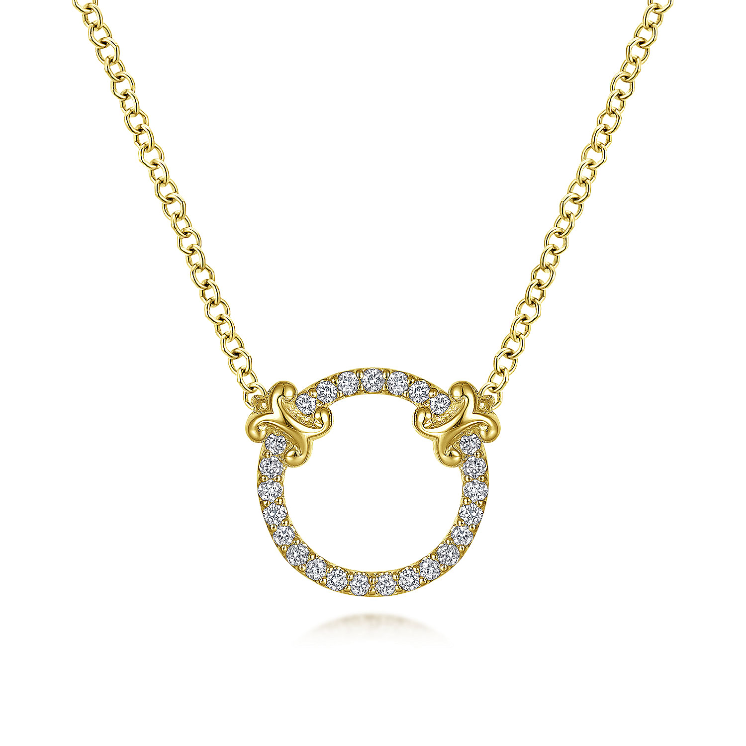 14K Yellow Gold Open Diamond Circle Pendant Necklace