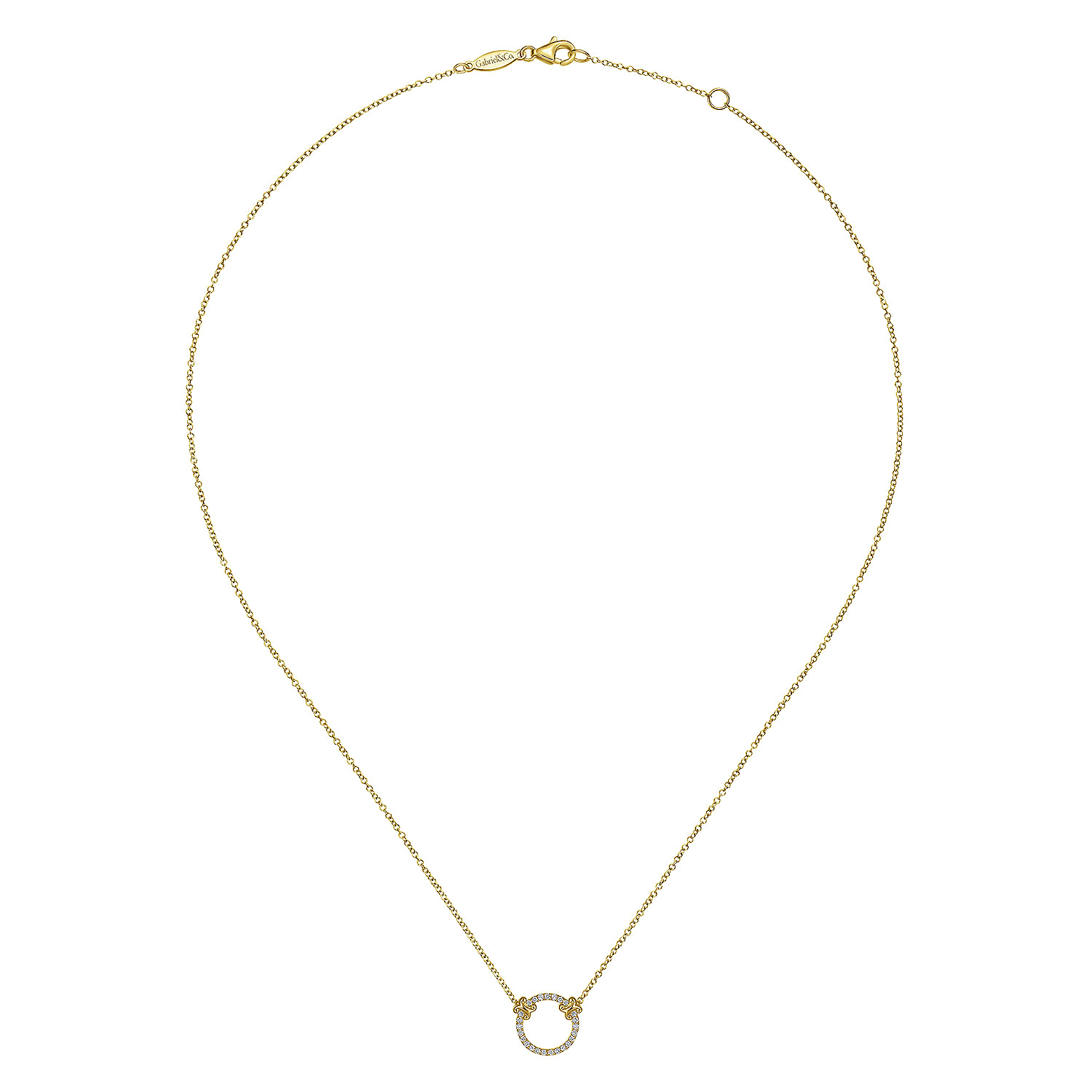 14K Yellow Gold Open Diamond Circle Pendant Necklace