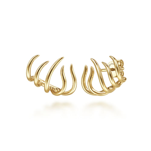 14K Yellow Gold Open Flame Stud Earrings