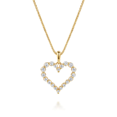 14K Yellow Gold Open Heart Diamond Pendant Necklace