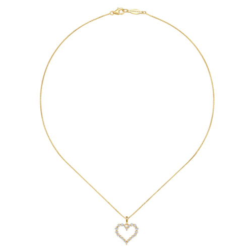 14K Yellow Gold Open Heart Diamond Pendant Necklace