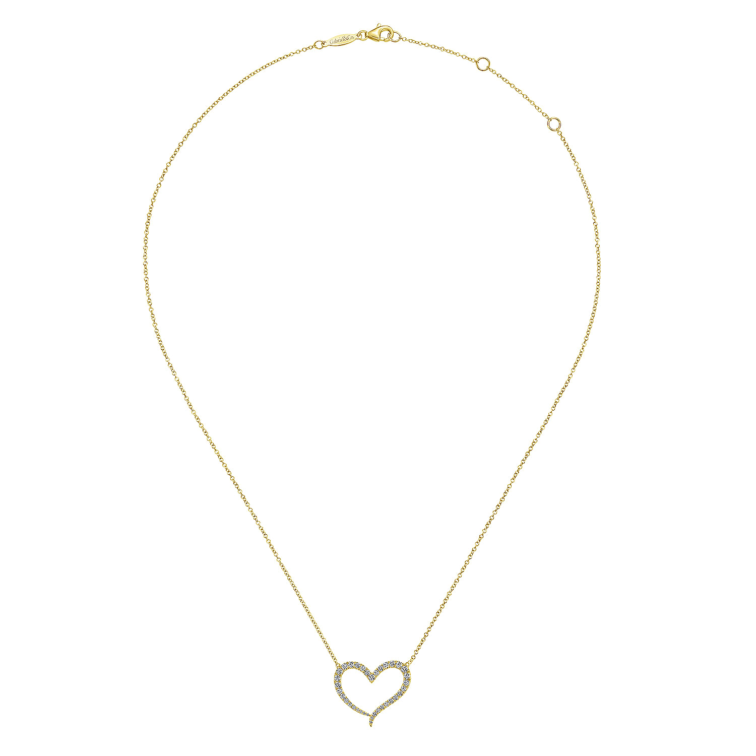14K Yellow Gold Open Heart Diamond Pendant Necklace