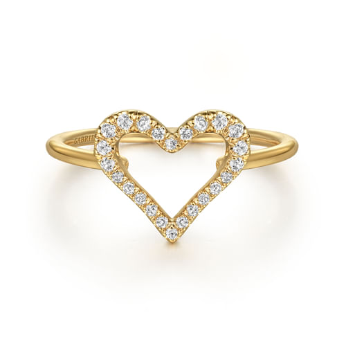 14K Yellow Gold Open Heart Diamond Ring