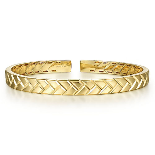 14K Yellow Gold Open Herringbone Cuff Bangle