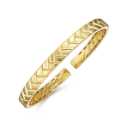 14K Yellow Gold Open Herringbone Cuff Bangle