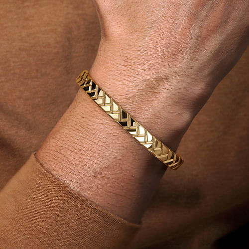 14K Yellow Gold Open Herringbone Cuff Bangle