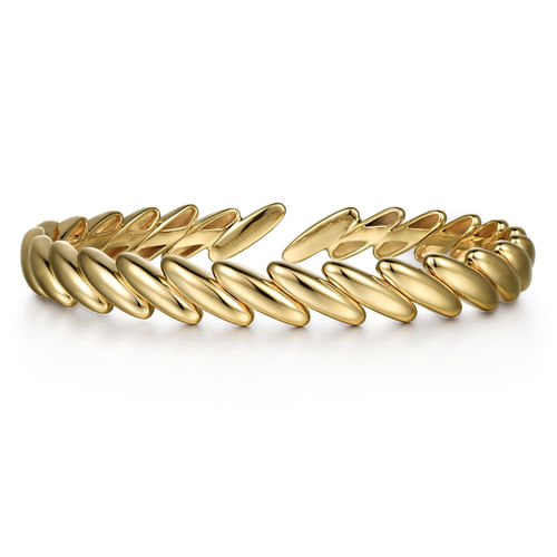 14K Yellow Gold Open Leaf Cuff Bracelet