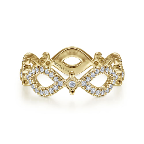 14K Yellow Gold Open Link Diamond Station Ring