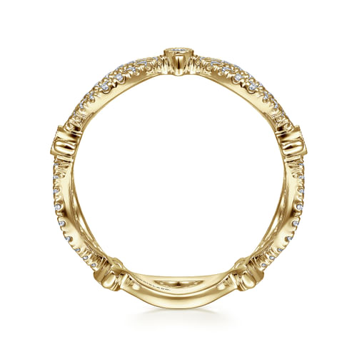 14K Yellow Gold Open Link Diamond Station Ring