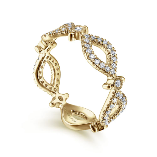 14K Yellow Gold Open Link Diamond Station Ring