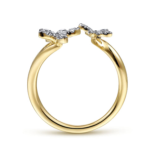 14K Yellow Gold Open Ring with 3 Graduating Diamond Pavé Stars 