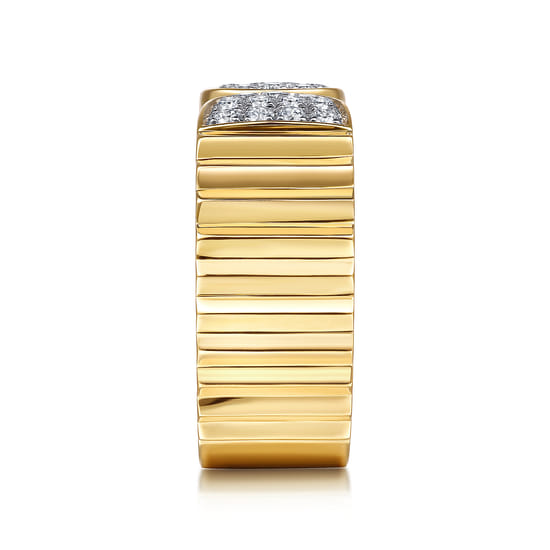 14K Yellow Gold Open Ring with Diamond Pavé End Caps and Diamond Cut Texture angle 4