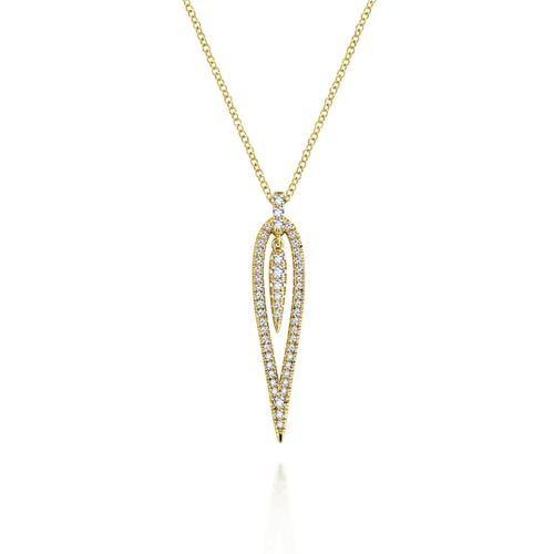 14K Yellow Gold Open Teardrop Diamond Pendant Necklace