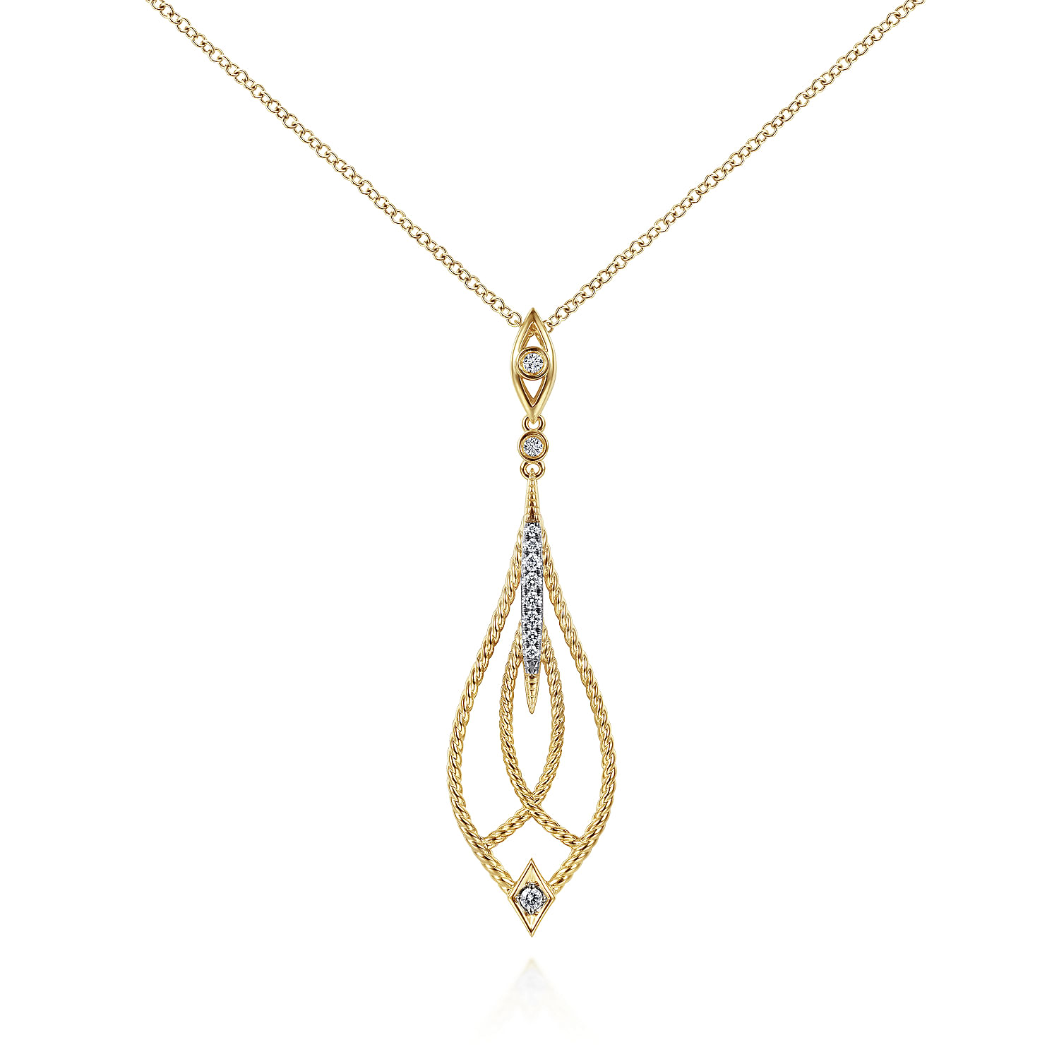 Gabriel - 14K Yellow Gold Open Teardrop Pendant Necklace with Diamond Accents