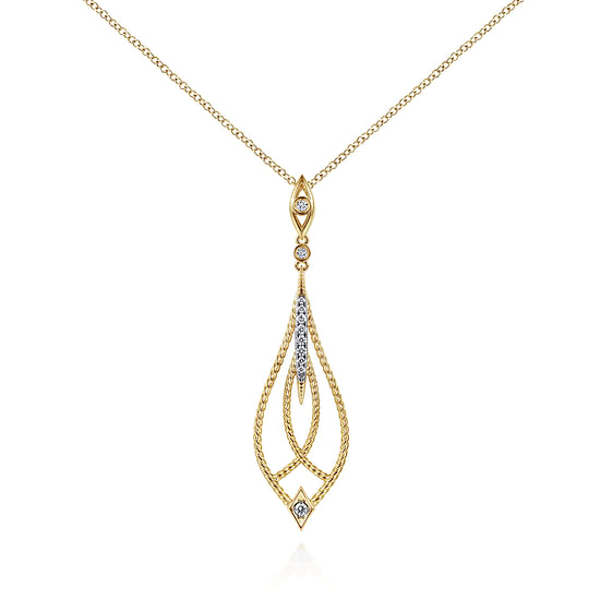 Gabriel - 14K Yellow Gold Open Teardrop Pendant Necklace with Diamond Accents