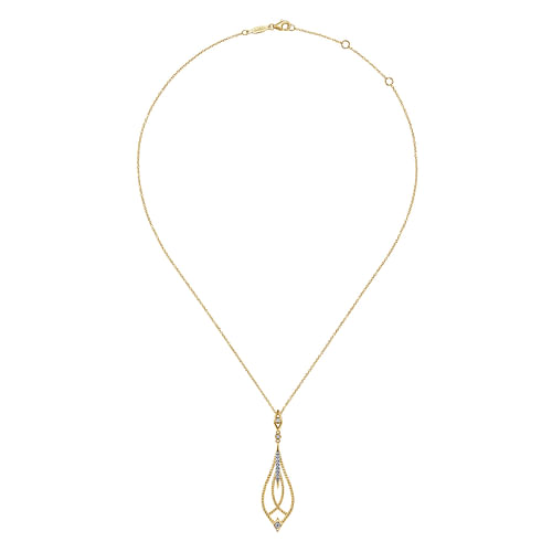 14K Yellow Gold Open Teardrop Pendant Necklace with Diamond Accents