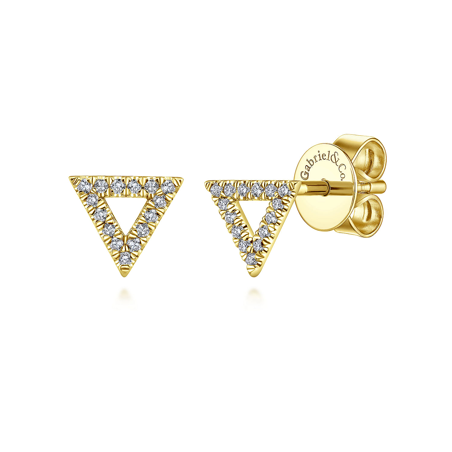 14K Yellow Gold Open Triangle Diamond Stud Earrings