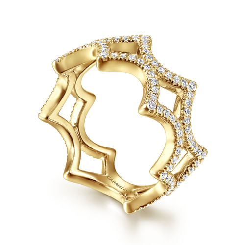 14K Yellow Gold Open Triangular Diamond Ring