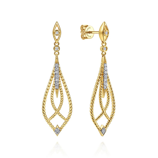 Gabriel - 14K Yellow Gold Open Twisted Rope Drop Earrings with Diamond Accents