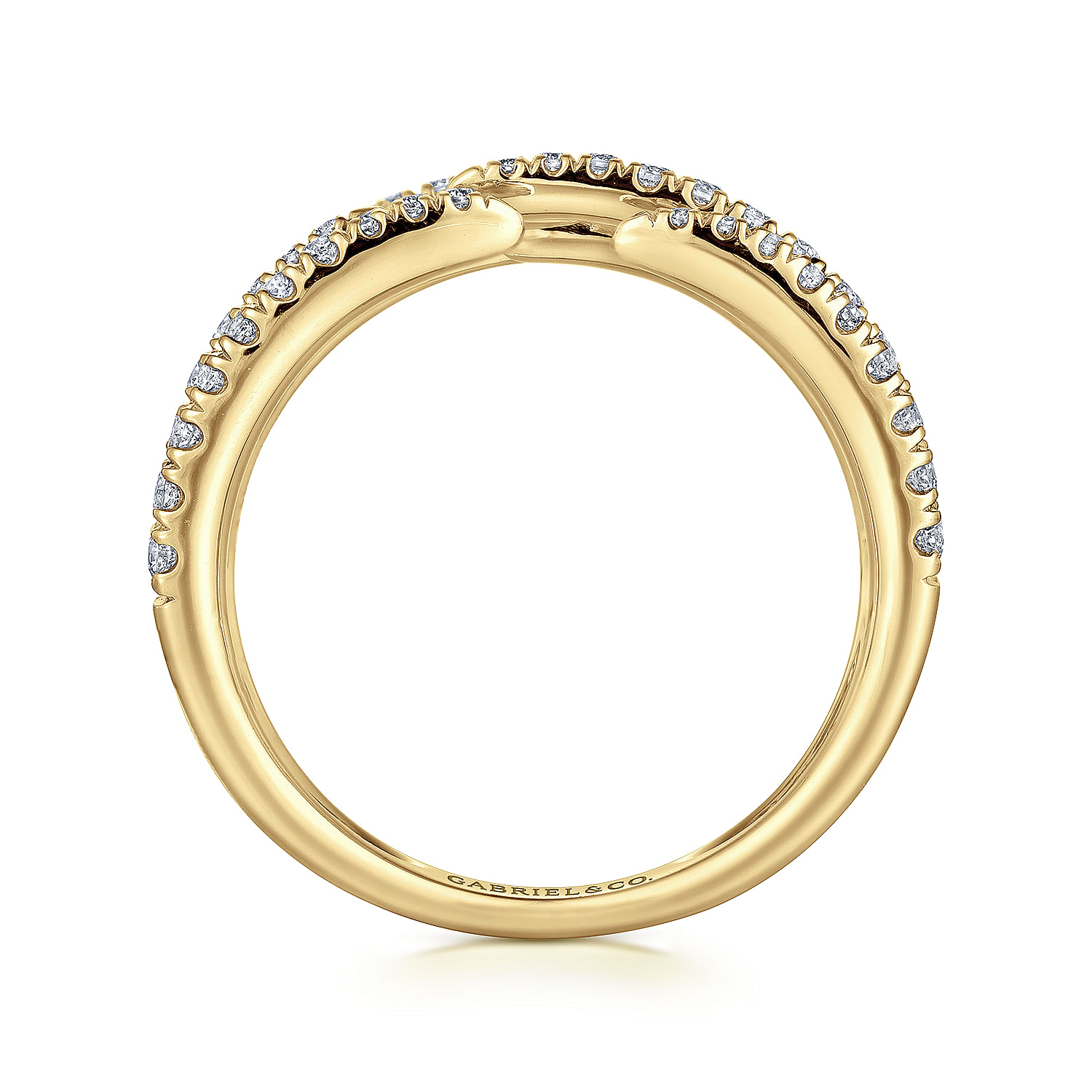 14K Yellow Gold Open Wide Band Pavé Diamond Ring