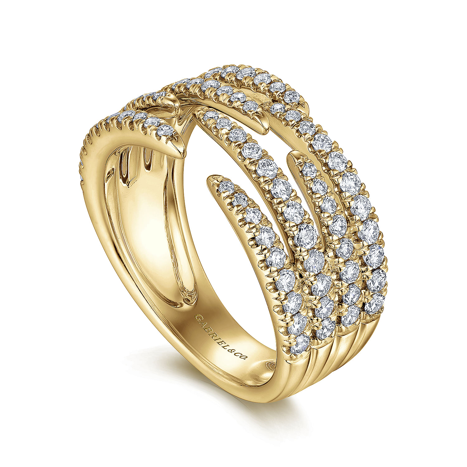 14K Yellow Gold Open Wide Band Pavé Diamond Ring