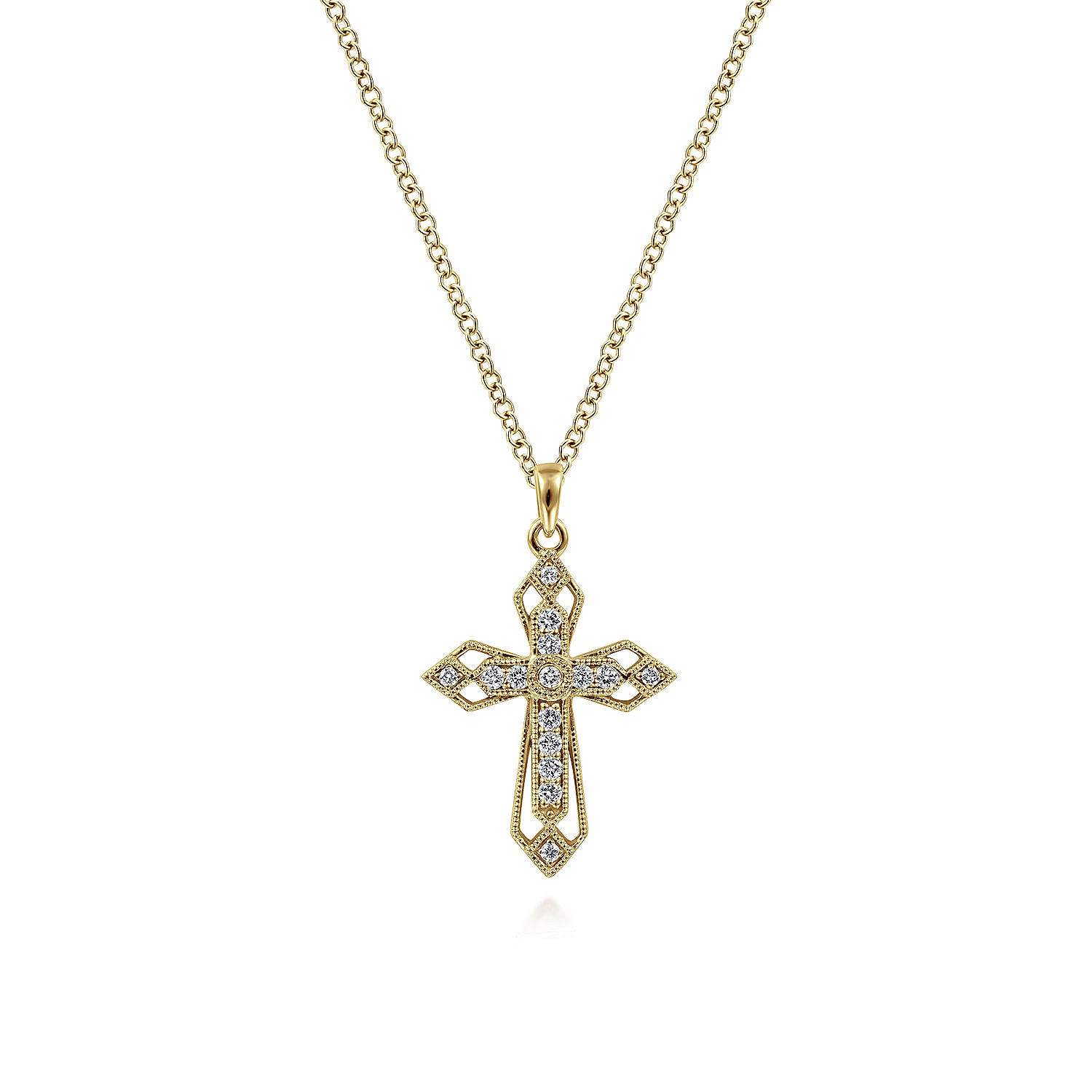 14K Yellow Gold Openwork Diamond Cross Necklace