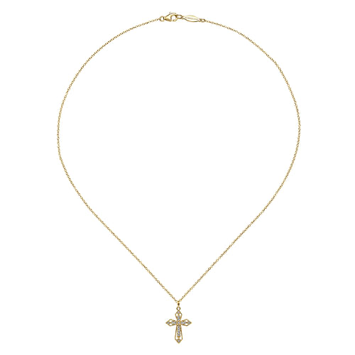 14K Yellow Gold Openwork Diamond Cross Necklace