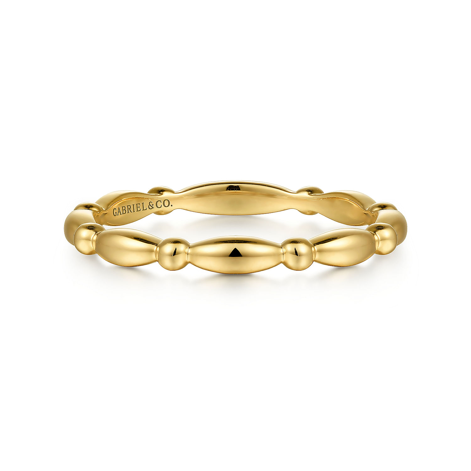 14K Yellow Gold Orzo shape and  Bujukan Bead Station Stackable Ring
