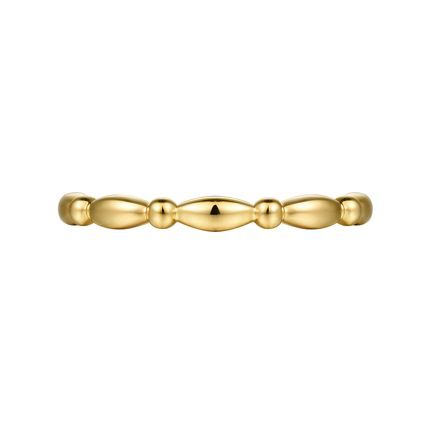 14K Yellow Gold Orzo shape and  Bujukan Bead Station Stackable Ring