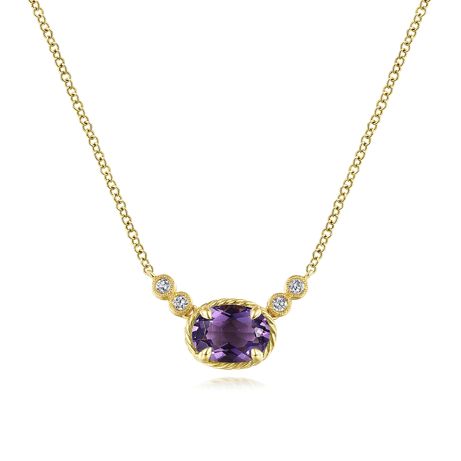 Gabriel - 14K Yellow Gold Oval Amethyst Pendant Necklace with Diamond Accents