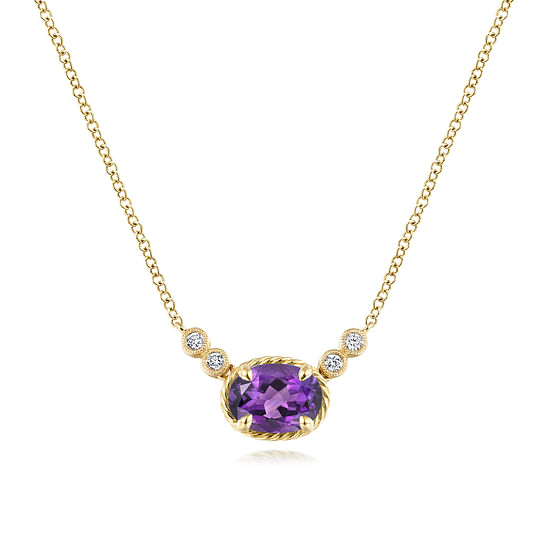 Gabriel - 14K Yellow Gold Oval Amethyst Pendant Necklace with Diamond Accents