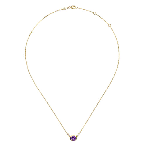 14K Yellow Gold Oval Amethyst Pendant Necklace with Diamond Accents