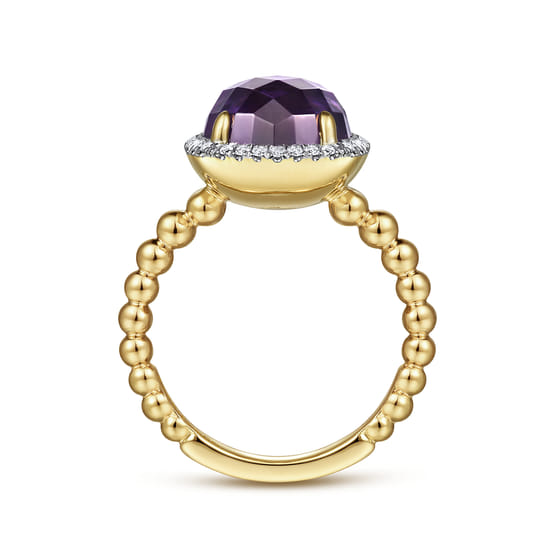 14K Yellow Gold Oval Amethyst and Diamond Halo Ring angle 2
