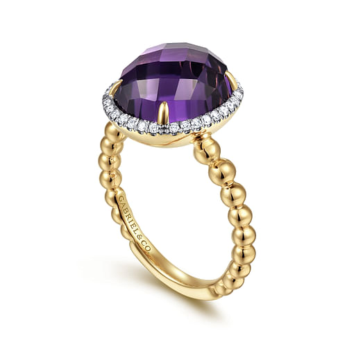 14K Yellow Gold Oval Amethyst and Diamond Halo Ring