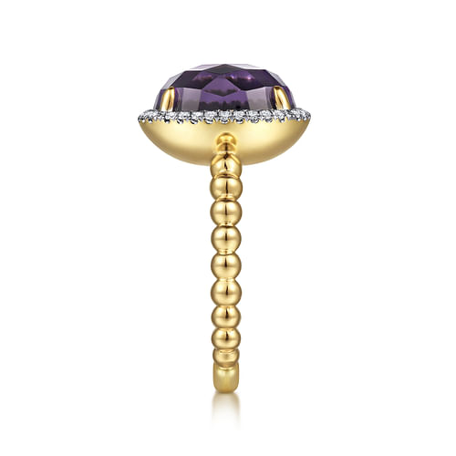 14K Yellow Gold Oval Amethyst and Diamond Halo Ring