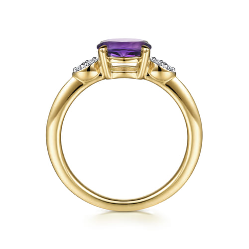 14K Yellow Gold Oval Amethyst and Diamond Promise Ring