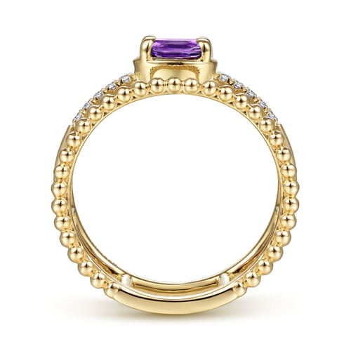 14K Yellow Gold Oval Amethyst and Diamond Split Shank Ring