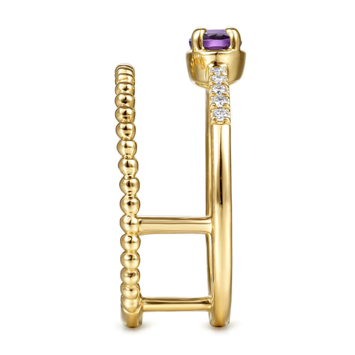 14K Yellow Gold Oval Amethyst and Diamond Split Shank Ring
