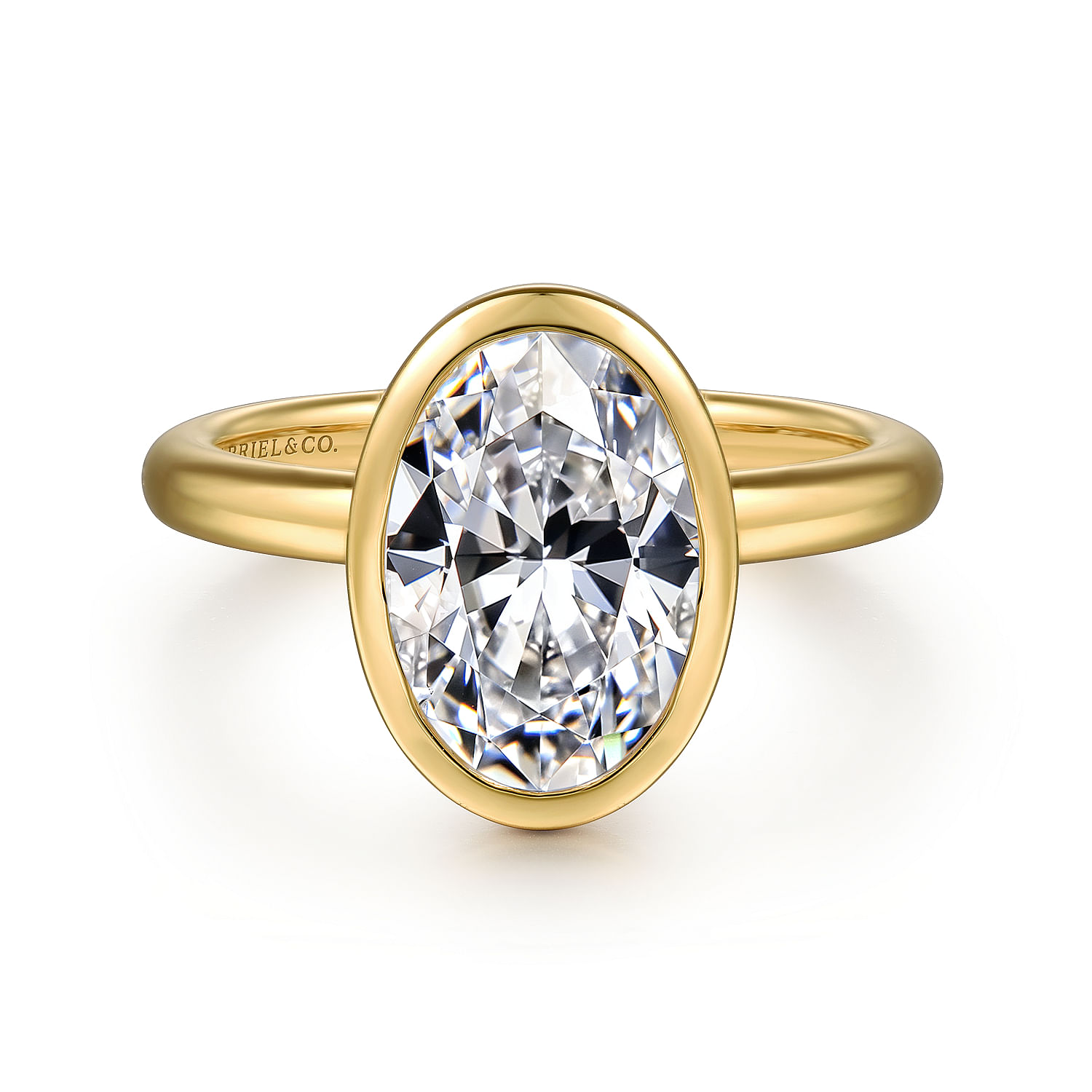 14K Yellow Gold Oval Bezel Set Diamond Engagement Ring