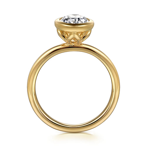 14K Yellow Gold Oval Bezel Set Diamond Engagement Ring