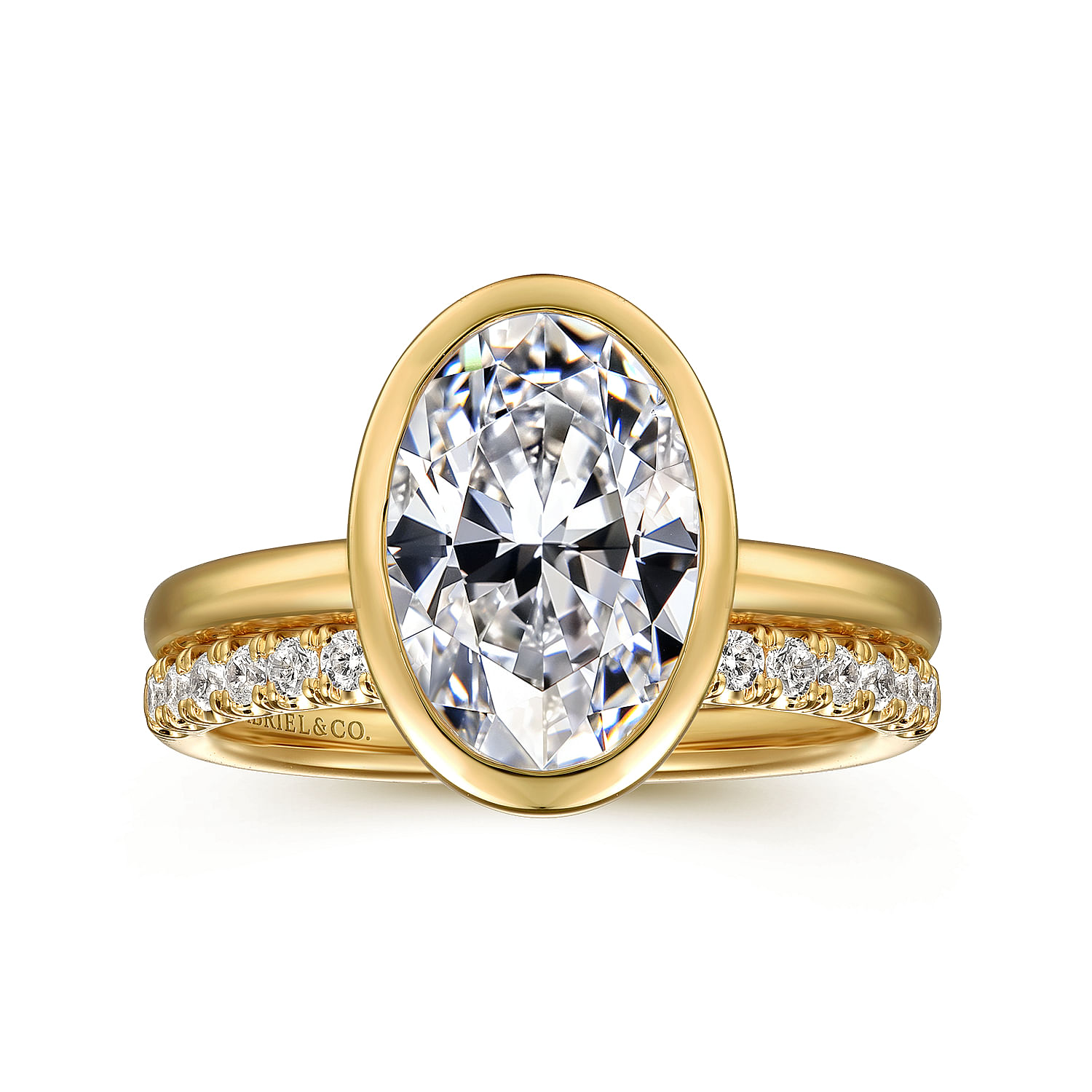 14K Yellow Gold Oval Bezel Set Diamond Engagement Ring