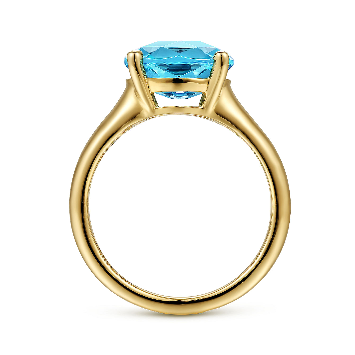 14K Yellow Gold Oval Blue Topaz Classic Ring