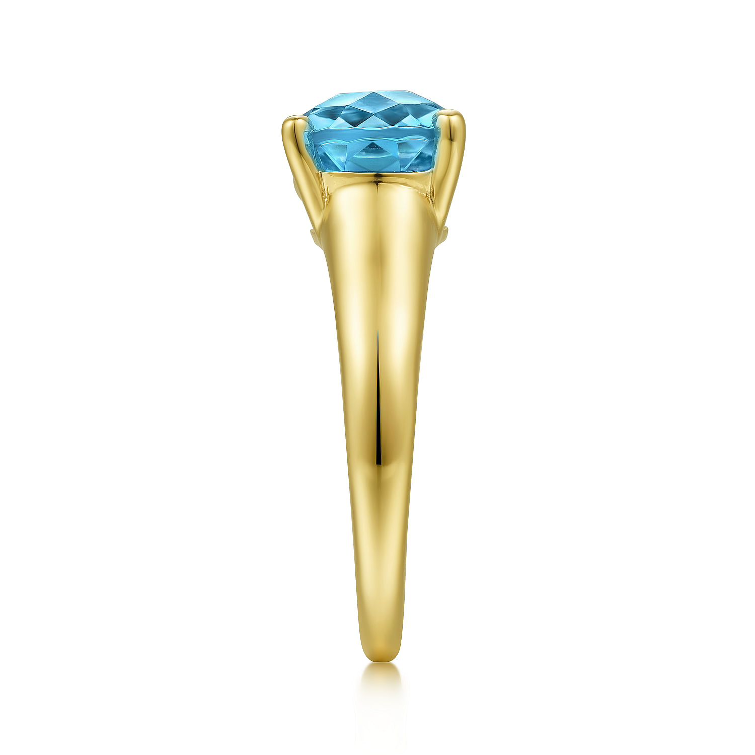14K Yellow Gold Oval Blue Topaz Classic Ring