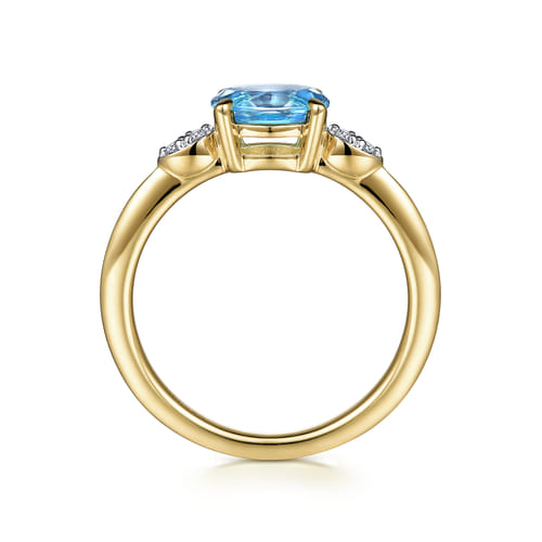 14K Yellow Gold Oval Blue Topaz and Diamond Promise Ring