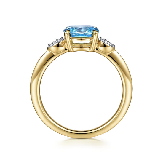 14K Yellow Gold Oval Blue Topaz and Diamond Promise Ring angle 2