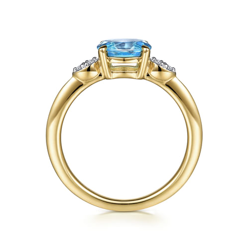 14K Yellow Gold Oval Blue Topaz and Diamond Ring